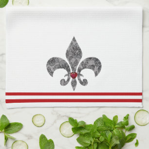 Linge De Cuisine Lace Fleur De Lis noire