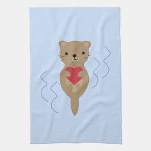Linge De Cuisine L'adorable Otter qui embrasse un coeur