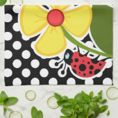 Linge De Cuisine Ladybug sur les Pois noirs et blancs (Plié)