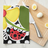 Linge De Cuisine Ladybug sur les Pois noirs et blancs (Quart Plié)