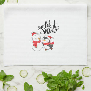Linge De Cuisine Laisser neiger avec un Snowman et un Penguin sur