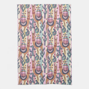 Linge De Cuisine Lamas sur le motif de rayures