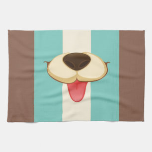 Linge De Cuisine Langue Du Chien, Nez Sur La Crème Bleue Rétro Vi