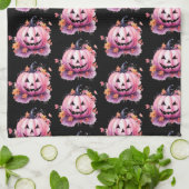Linge De Cuisine Lanterne rose Jack-O' Orange Feuille Halloween noi (Plié)