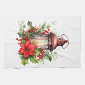 Linge De Cuisine Lanterne rouge de Noël Poinsettia et pin (Horizontal)