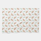 Linge De Cuisine Lapin à l'aquarelle marron avec motif de feuillage (Horizontal)