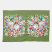 Linge De Cuisine Lapin avec courtepointe et fleurs (Horizontal)