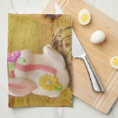 Linge De Cuisine Lapin blanc et Cheval jaune (Quart Plié)