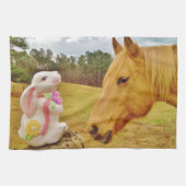 Linge De Cuisine Lapin blanc et Cheval jaune (Horizontal)
