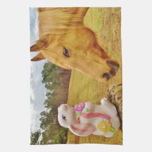 Linge De Cuisine Lapin blanc et Cheval jaune (Vertical)