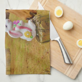 Linge De Cuisine Lapin blanc et Cheval jaune (Quart Plié)