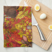 Linge De Cuisine Lapin d'automne en rouge (Quart Plié)