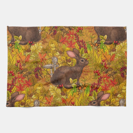 Linge De Cuisine Lapin d'automne sur ocre (Horizontal)