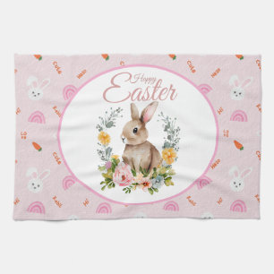 Linge De Cuisine Lapin de Pâques aquarelle mignon Couronne florale