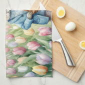 Linge De Cuisine Lapin de Pâques dans une prairie de tulipes (Quart Plié)