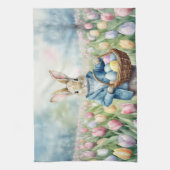 Linge De Cuisine Lapin de Pâques dans une prairie de tulipes (Vertical)