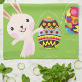 Linge De Cuisine Lapin de Pâques espiègle avec les oeufs peints (Plié)