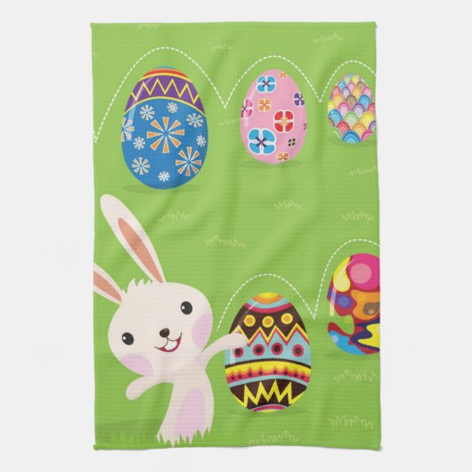 Linge De Cuisine Lapin de Pâques espiègle avec les oeufs peints (Vertical)