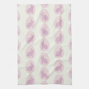 Linge De Cuisine Lapin de Pâques rose et lavande à motif oeuf