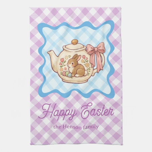 Linge De Cuisine Lapin de Pâques Théière Gingham  (Vertical)