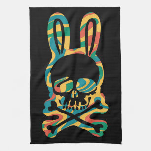 Linge De Cuisine Lapin de Pâques Tie Dye Rétro Lapin Crâne Os Croix
