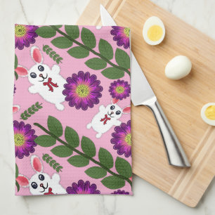 Linge De Cuisine Lapin de printemps Kawaii : Floral violet vibrant 