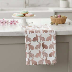 Linge De Cuisine Lapin en feuille de rose gold pailleté Pâques prin