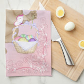 Linge De Cuisine Lapin et panier de Pâques (Quart Plié)