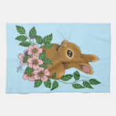 Linge De Cuisine Lapin Lapin Fleurs roses (Horizontal)