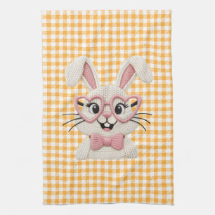 Linge De Cuisine Lapin mignon à carreaux lunettes de cœur rose