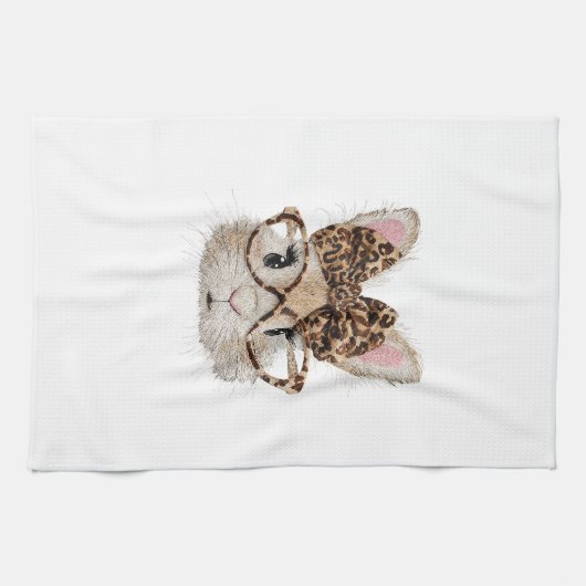 Linge De Cuisine Lapin Mignon Visage de Léopard Coquette Lunettes (Horizontal)