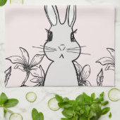 Linge De Cuisine Lapin rose clair Floral Pâques (Plié)