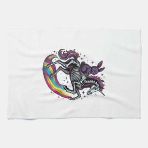 Linge De Cuisine Lapin sombre chevauchant la licorne squelette vint