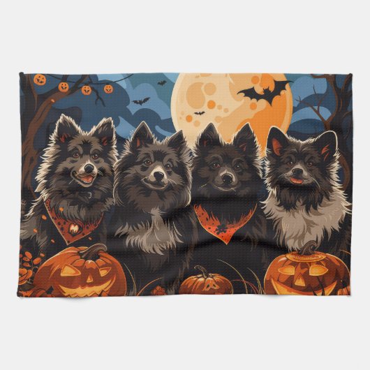 Linge De Cuisine Lapphund finlandais Halloween Éffrayant (Horizontal)