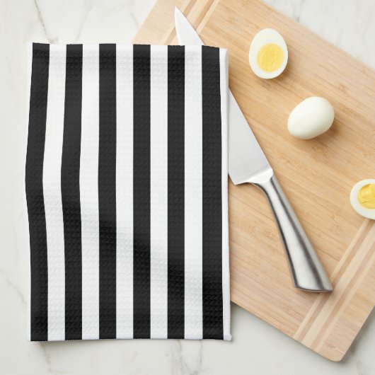 Linge De Cuisine Larges bandes blanches noires (Quart Plié)