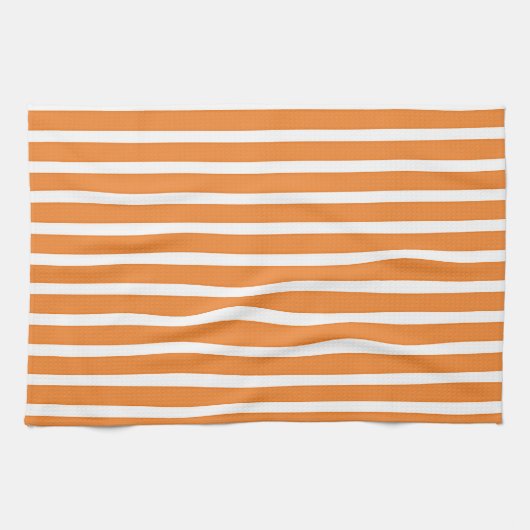 Linge De Cuisine Larges Bandes Blanches Orange (Horizontal)