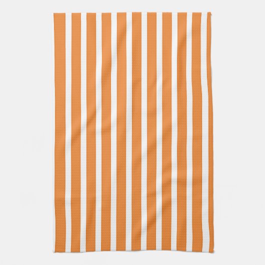 Linge De Cuisine Larges Bandes Blanches Orange (Vertical)