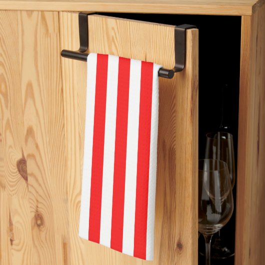 Linge De Cuisine Larges Rayures Rouges et Blanches (Pliage en tiers)
