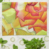 Linge De Cuisine L'art de l'aquarelle aux roses orange et jaune (Plié)