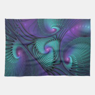 Linge De Cuisine L'art fractal abstrait moderne rencontre le turquo