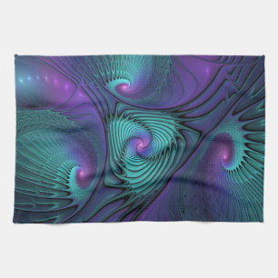 Linge De Cuisine L'art fractal abstrait moderne rencontre le turquo