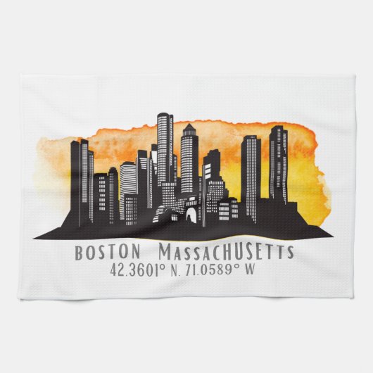 Linge De Cuisine Latitude et longitude de Boston Skyline (Horizontal)