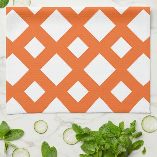 Linge De Cuisine Lattice orange en blanc (Plié)