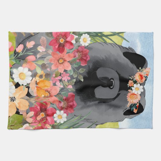 Linge De Cuisine LAVAGE EN noir clair - Chien de Chow bleu (Horizontal)