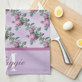 Linge De Cuisine Lavande et Roses pourpres sur vignes Monogrammes (Quart Plié)