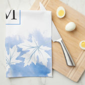 Linge De Cuisine Laver et monogramme bleu feuille d'érable (Quart Plié)