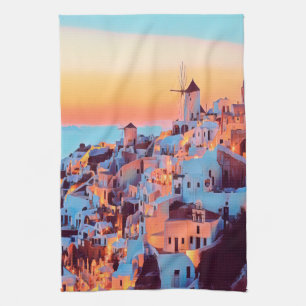 Linge De Cuisine ldp SANTORINI - panorama - par nuit -