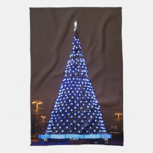 Linge De Cuisine Le bleu allume l'arbre de Noël