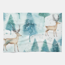 Le Cerf D'Aquarelle En Forêt D'Hiver Noël