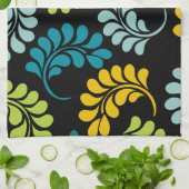 Linge De Cuisine Le jaune vert turquoise fleurit le monogramme (Plié)